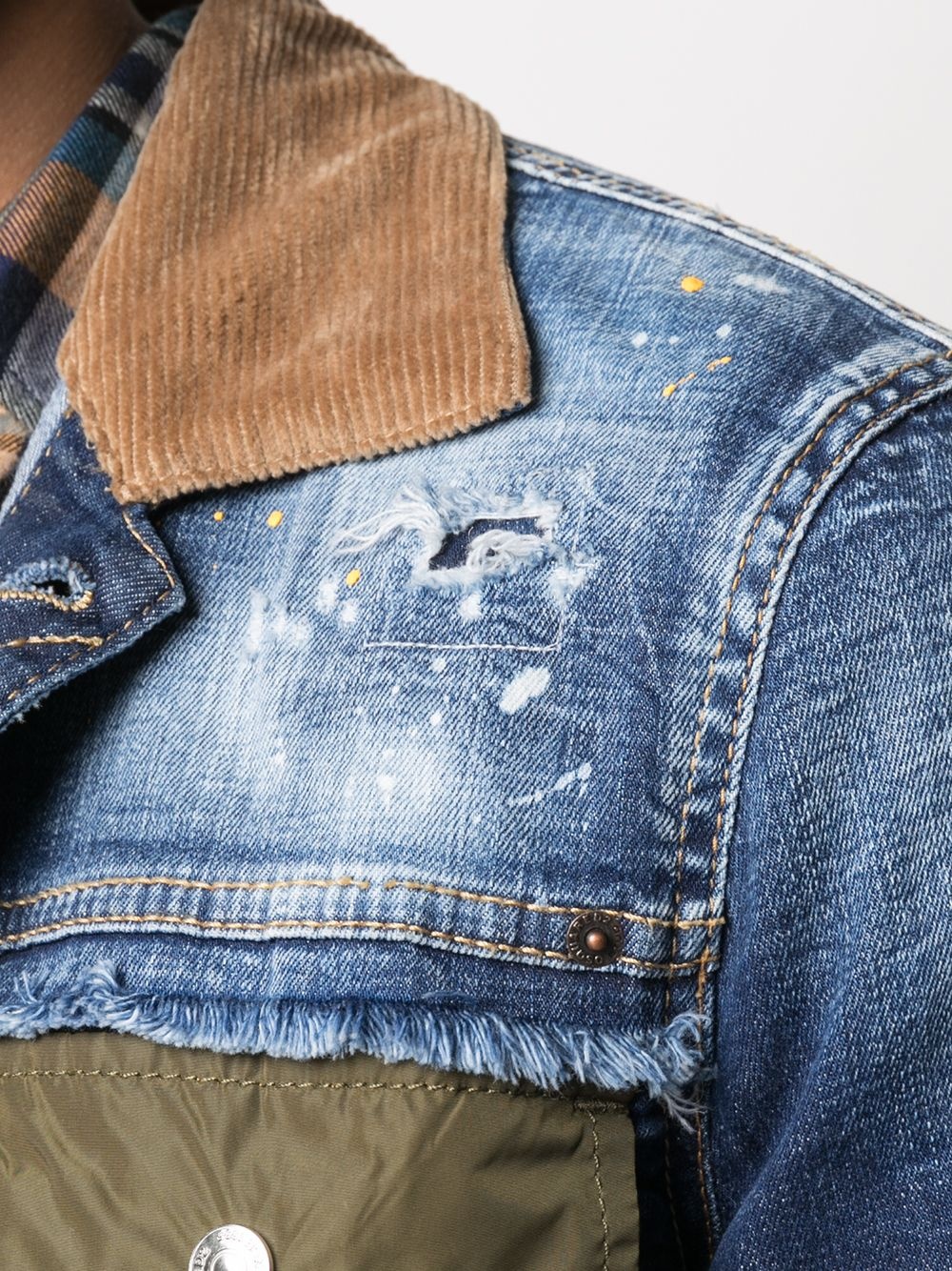 contrasting-collar ripped denim jacket - 5