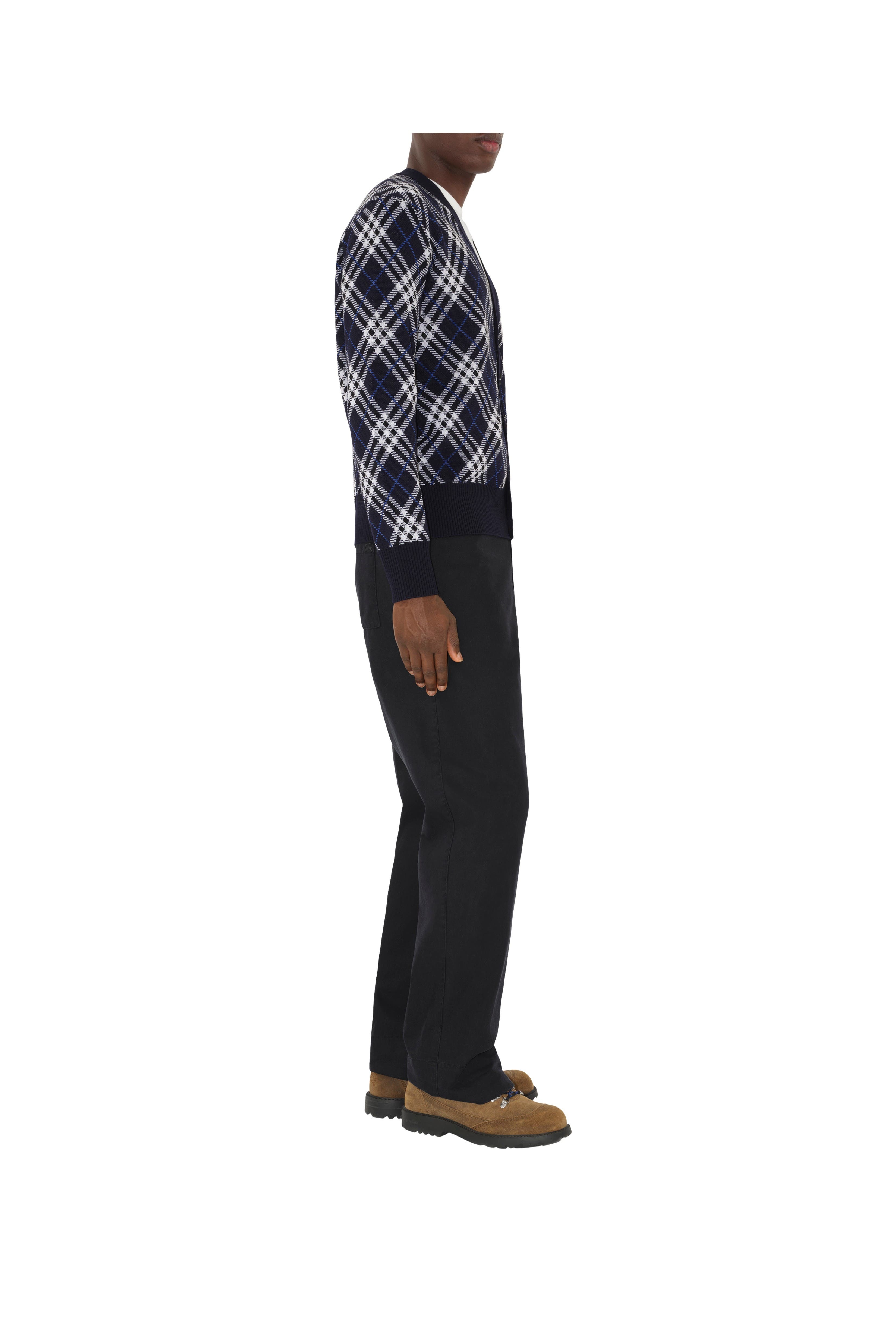 burberry Check Wool Blend Cardigan in Ink Blue at Nordstrom - 3