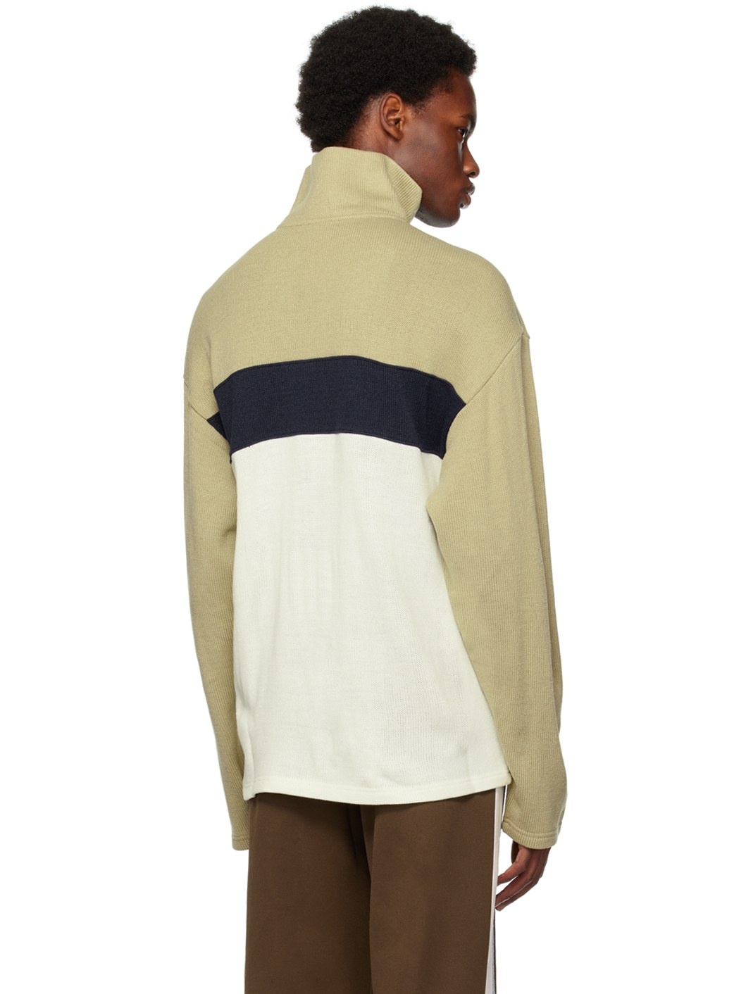 Off-White & Taupe Half-Zip Track Jacket - 3