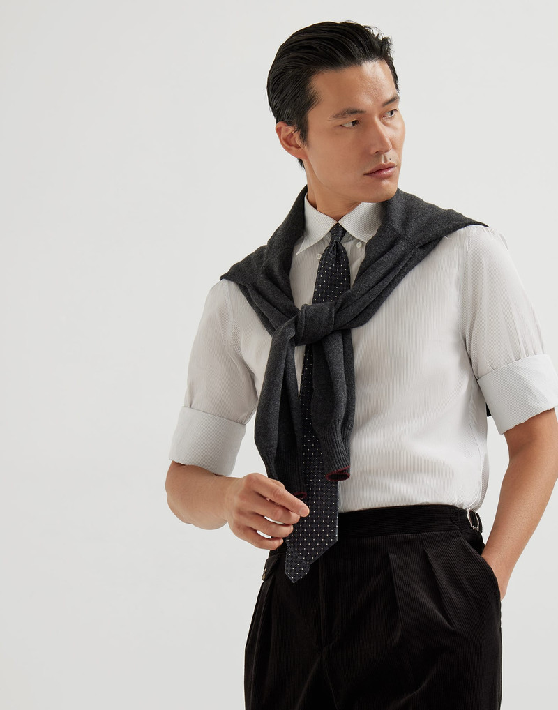 Striped poplin shirt with button-down collar 4