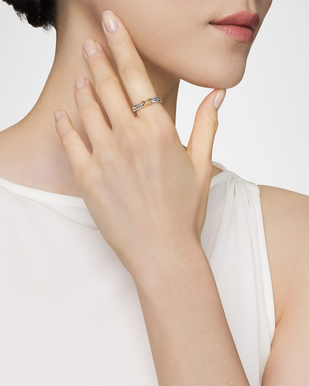 Petite X Ring in Silver with 18K Gold, 4mm - 2