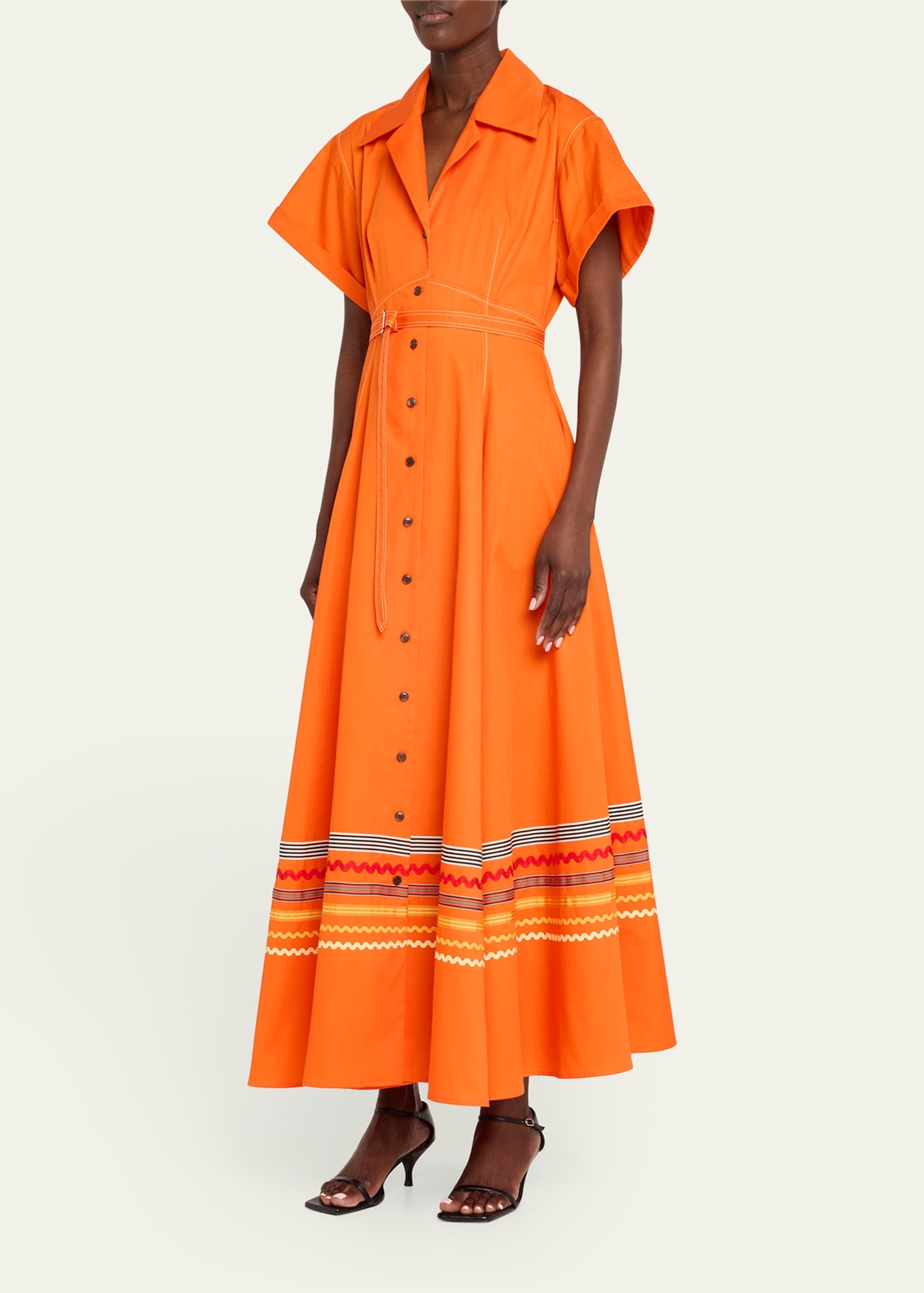 Embroidered Short Sleeve Belted Shirtdress - 4