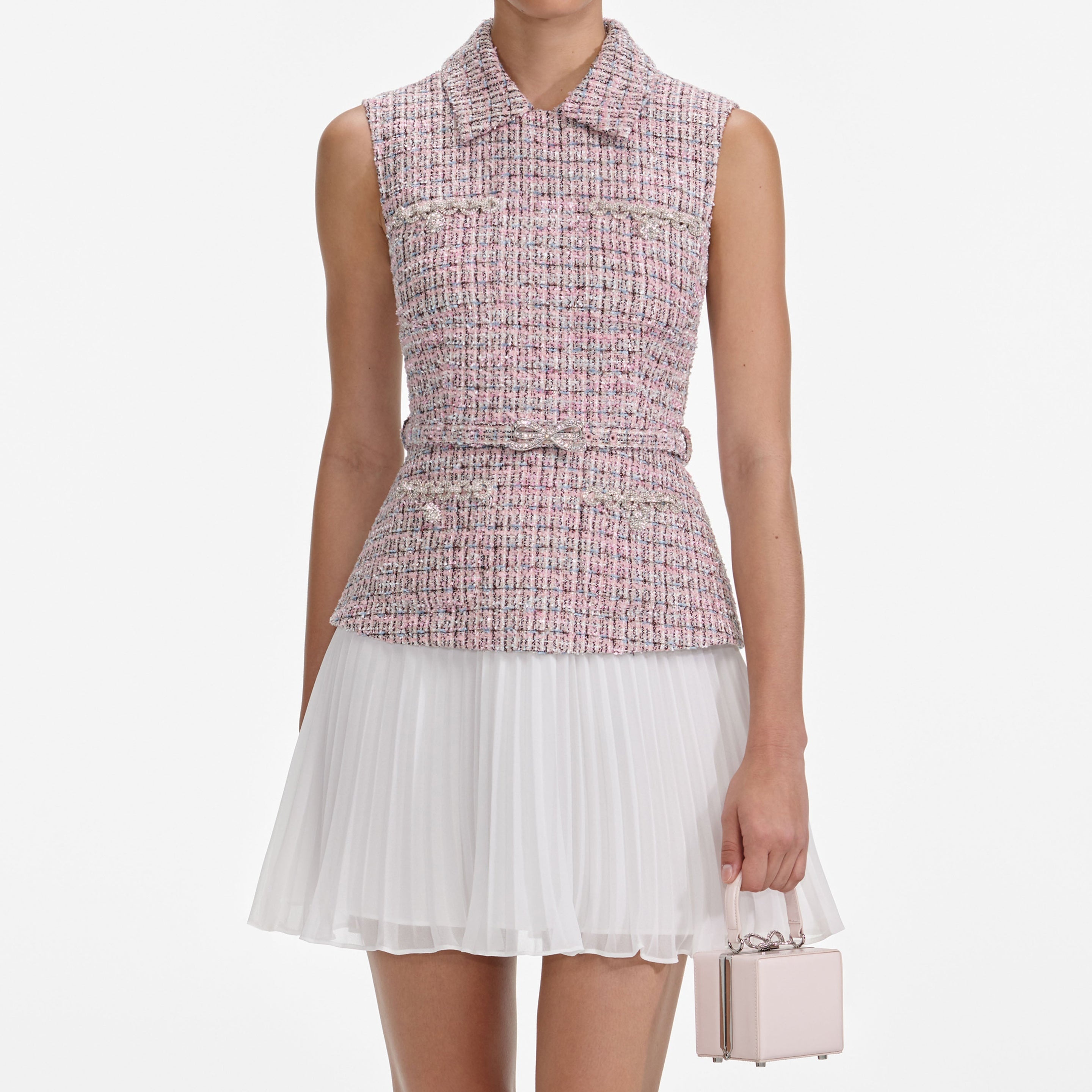Pink Boucle Chiffon Mini Dress - 4