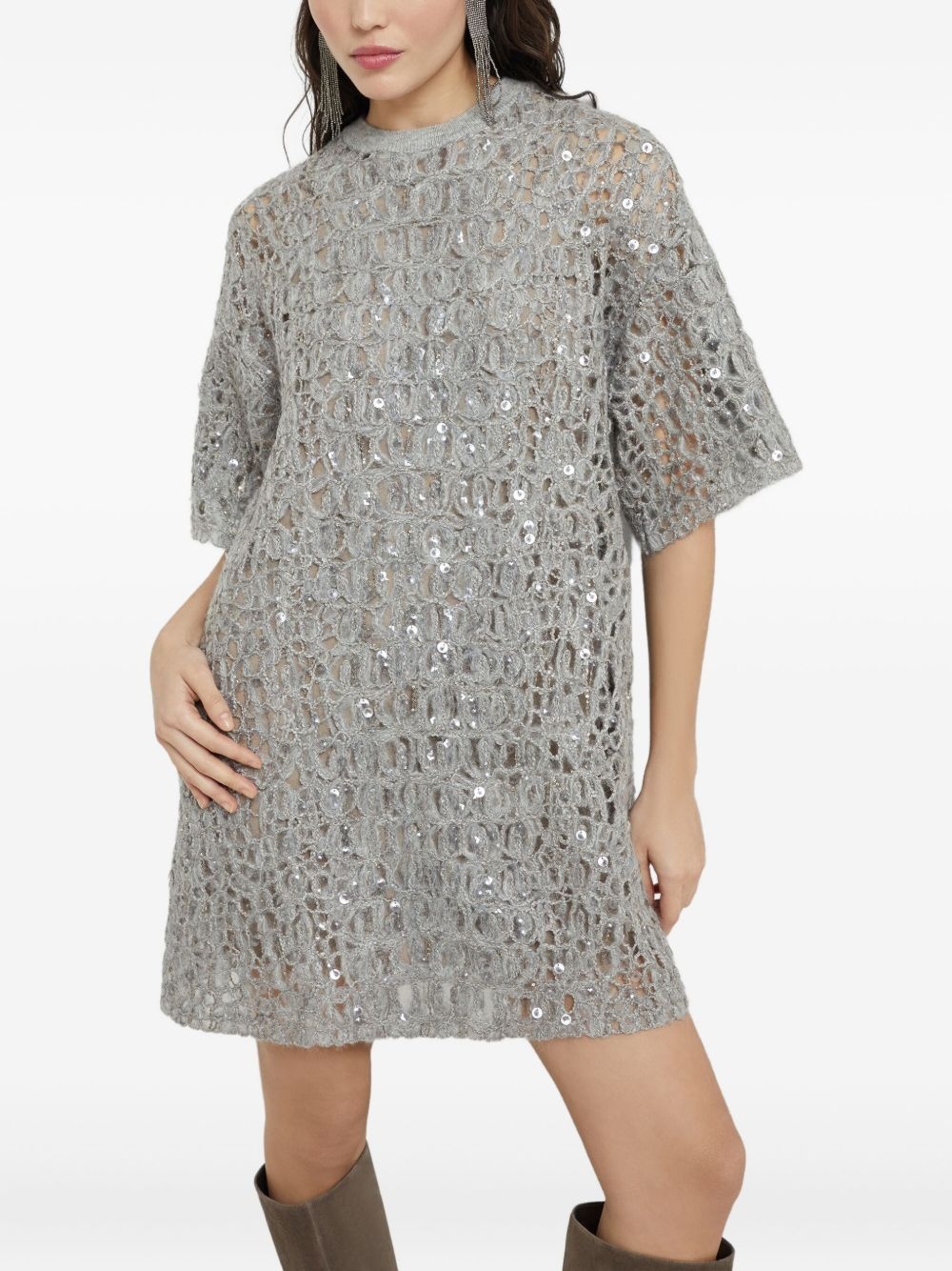 sequinned embroidered mini dress - 4
