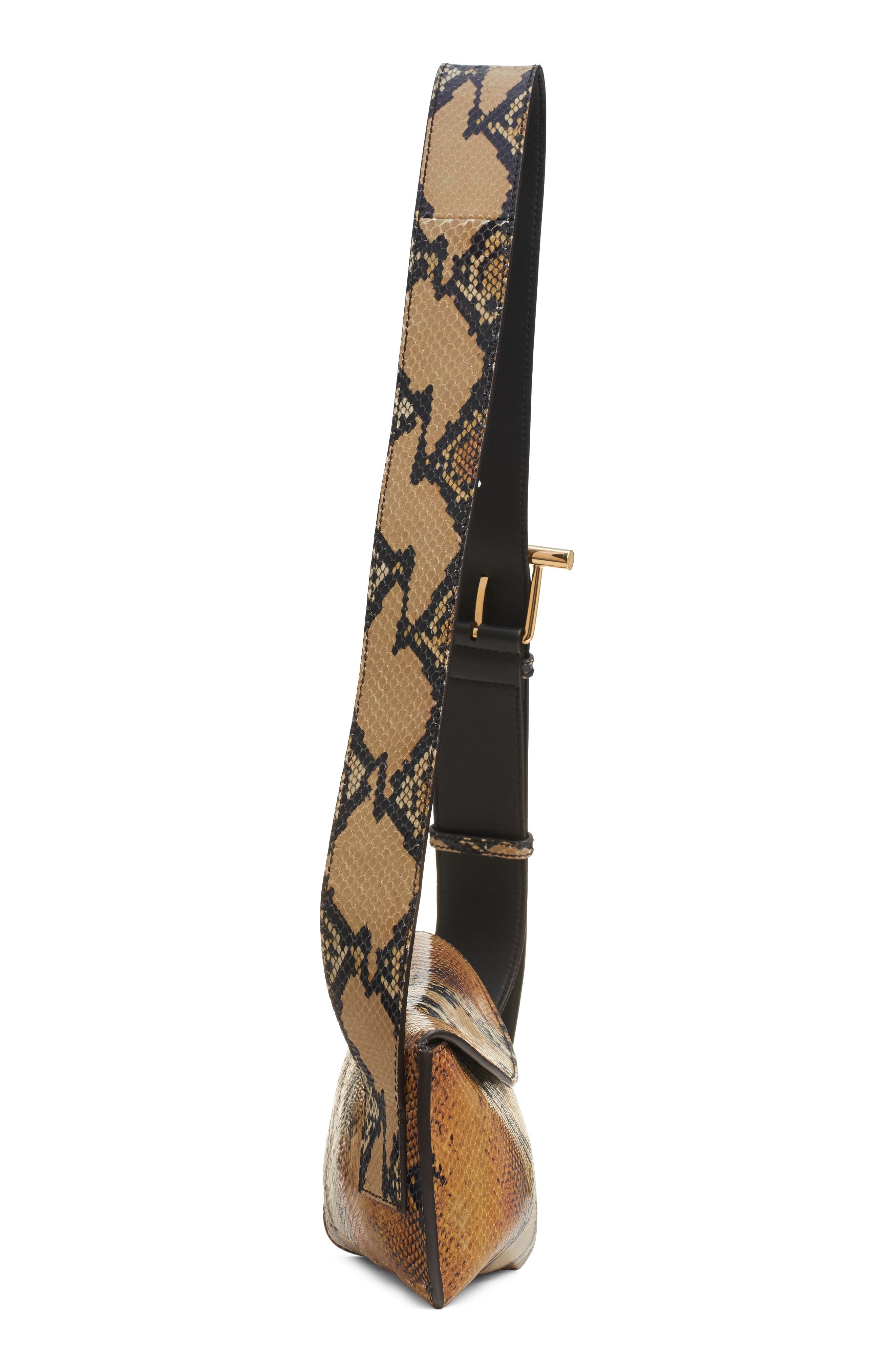 McQueen T-Bar Sling Python Embossed Leather Crossbody Bag in Brown/Gold at Nordstrom - 5