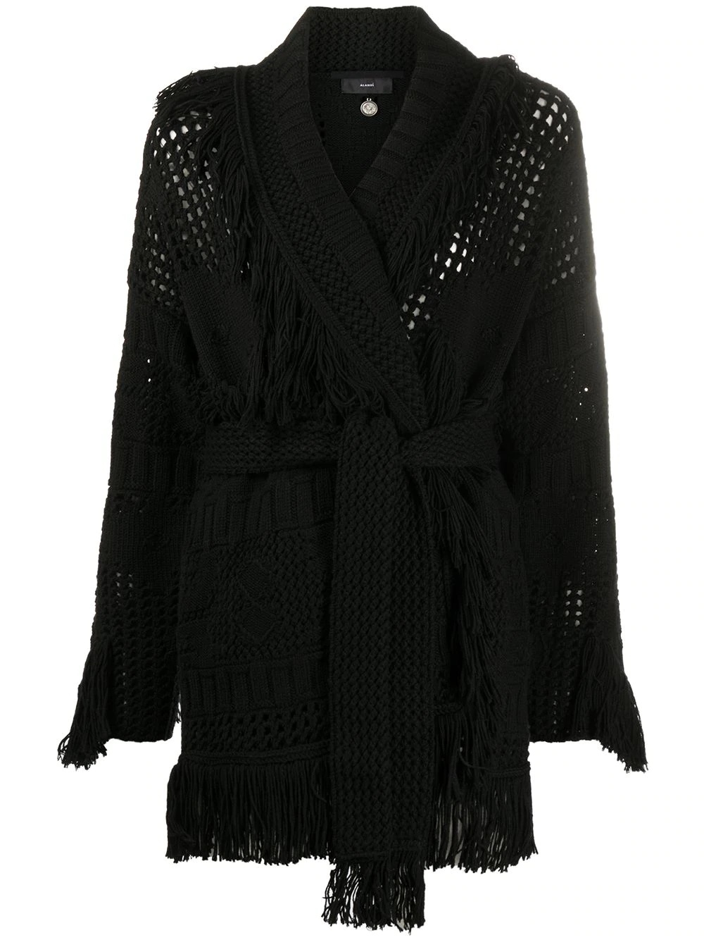 fringe tied waist cardigan - 1