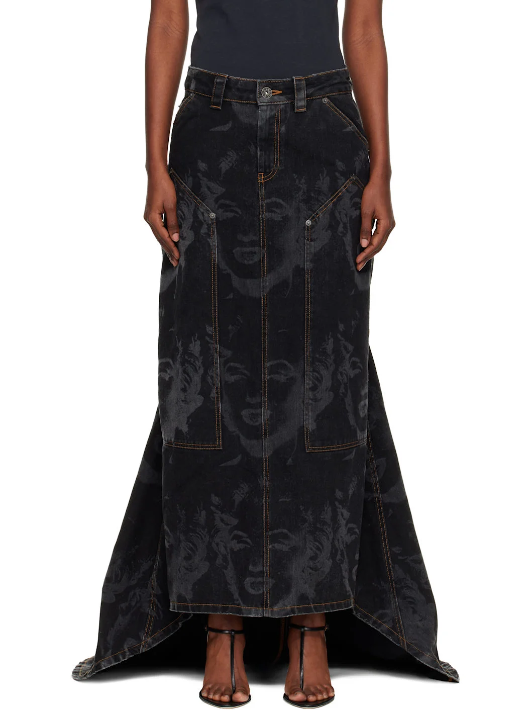 Black Prom Denim Maxi Skirt - 1