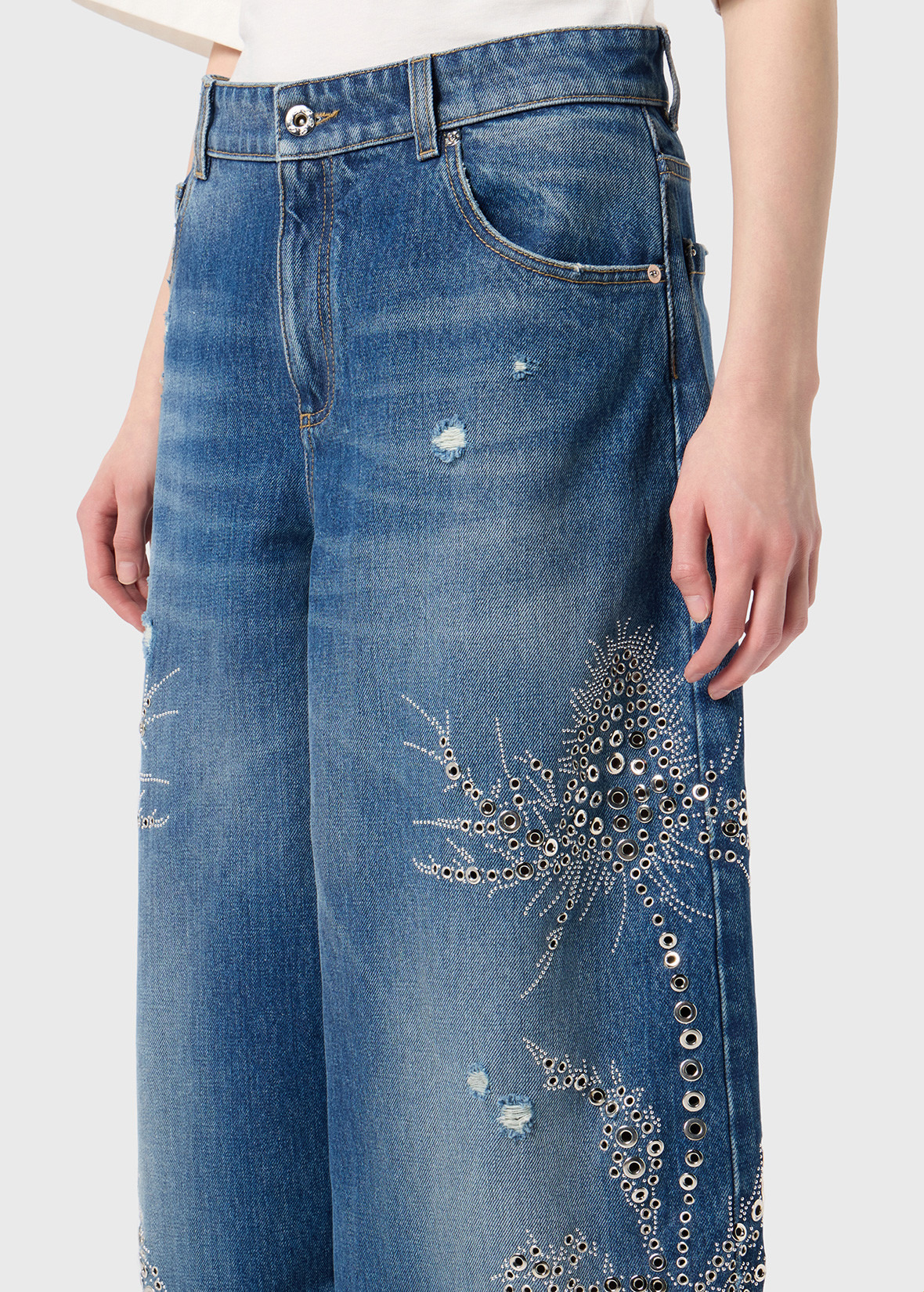 BAGGY JEANS WITH STONE EMBROIDERY AND STUDS - 5