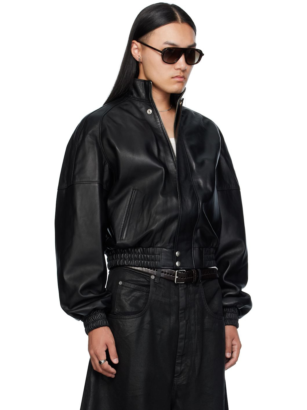 Black Blouson Leather Jacket - 2