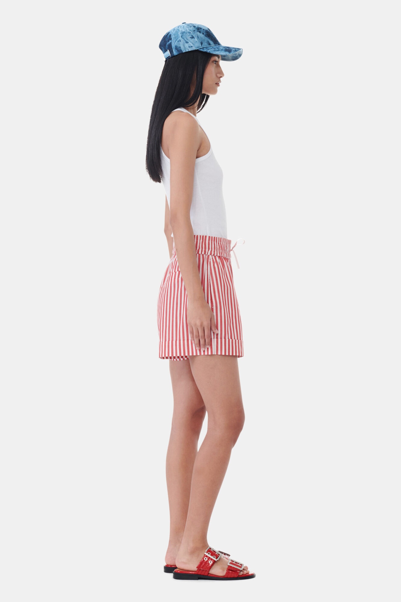 RED STRIPE COTTON SHORTS - 3