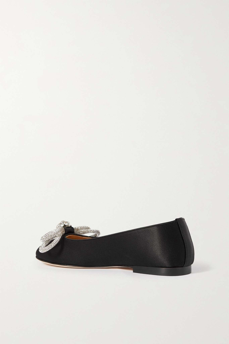 Double Bow Glitter crystal-embellished satin ballet flats 3