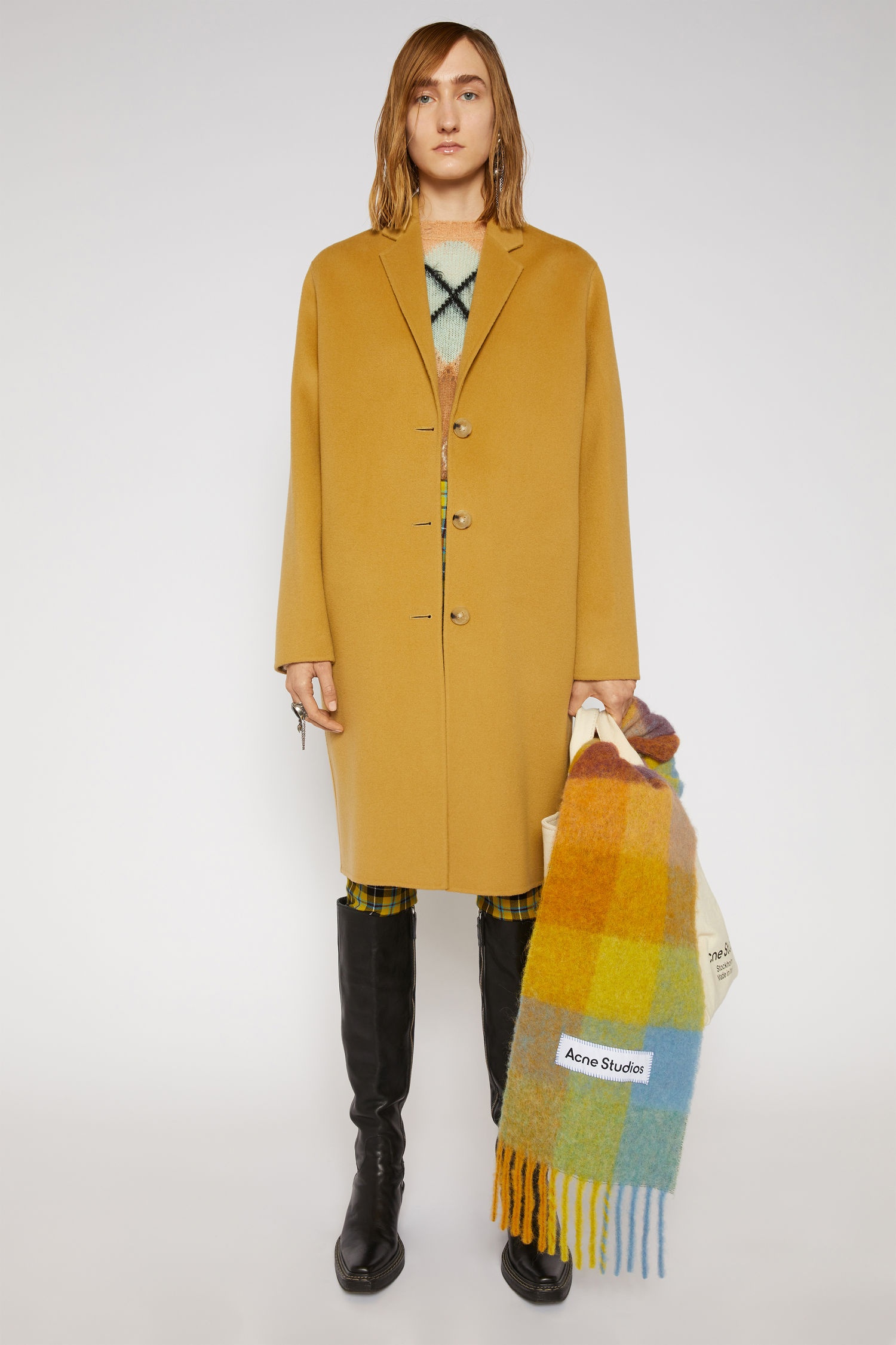 Single-breasted wool coat straw yellow - 2