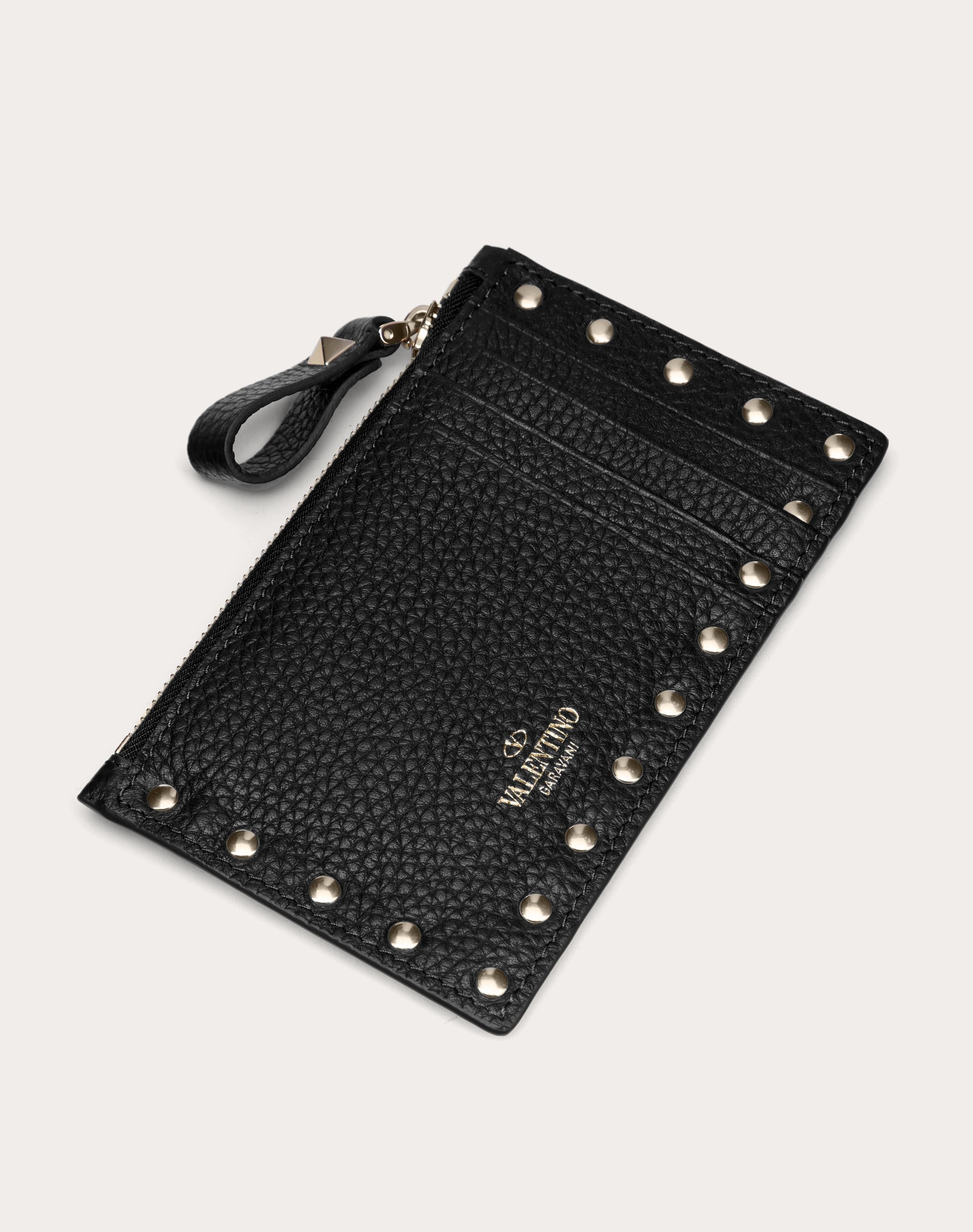 ROCKSTUD GRAINY CALFSKIN CARDHOLDER WITH ZIPPER - 3