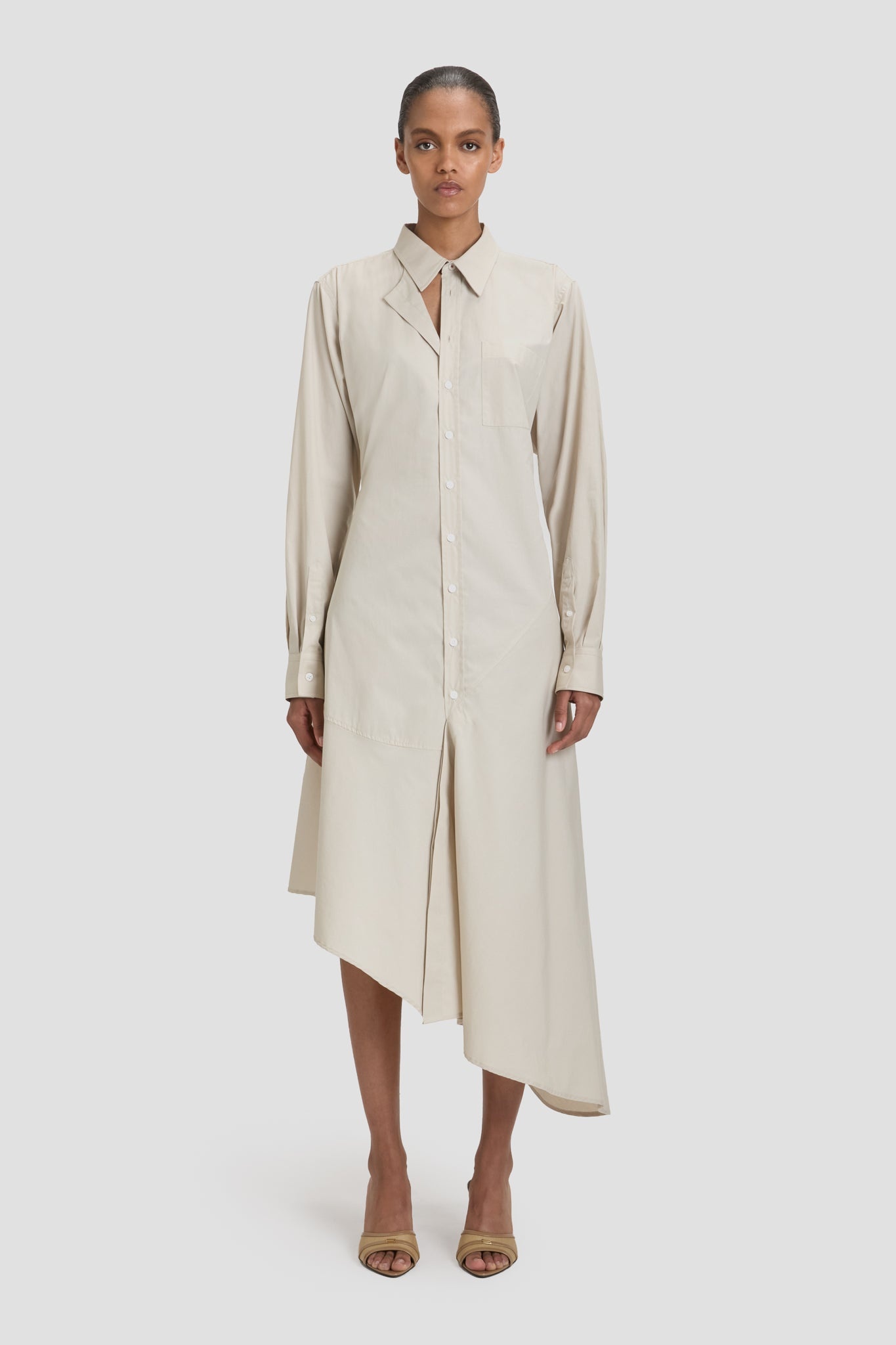 Panelled Shirt Dress In Pumice - 2