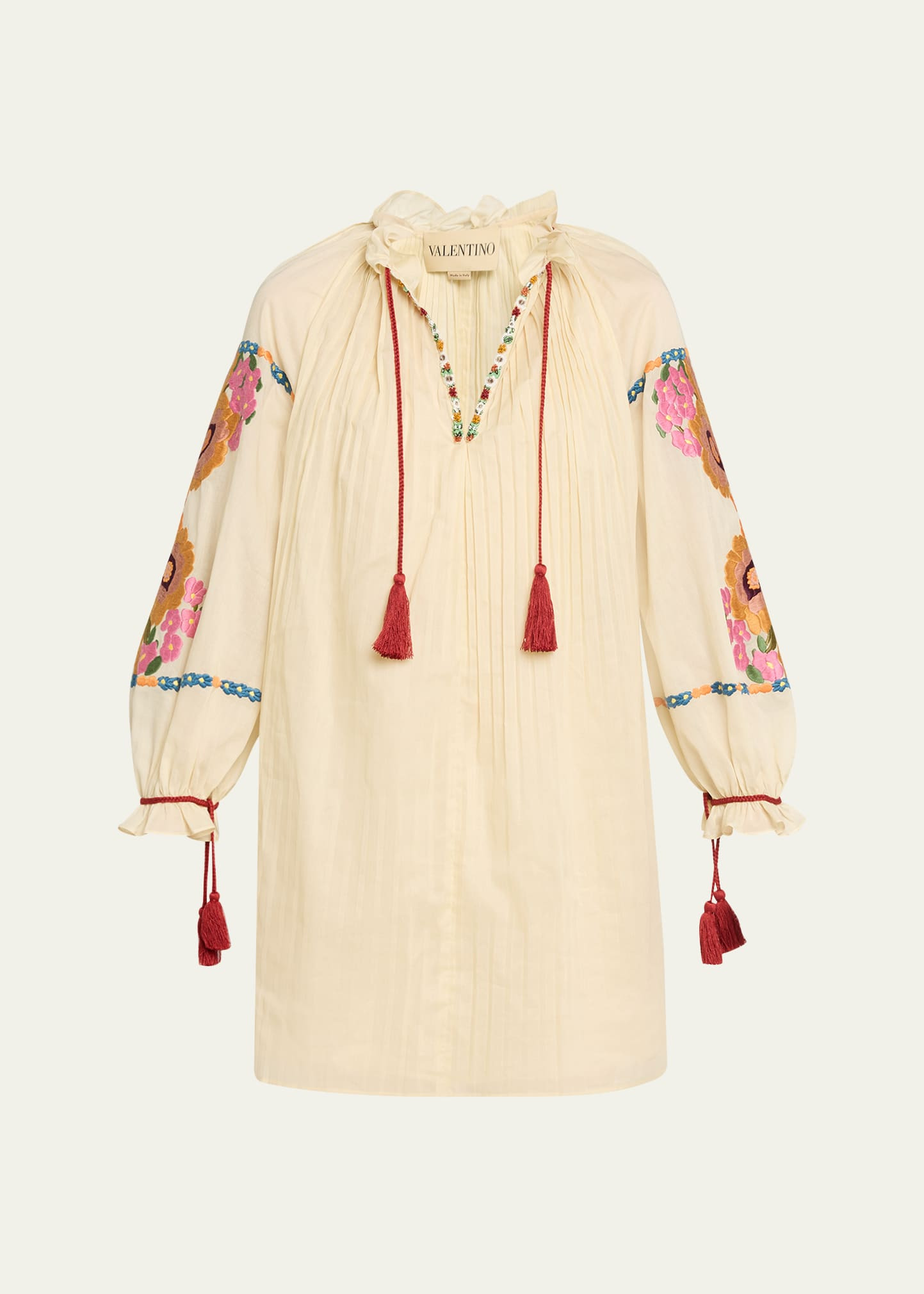 Floral Embroidered Pintuck Blouse - 1