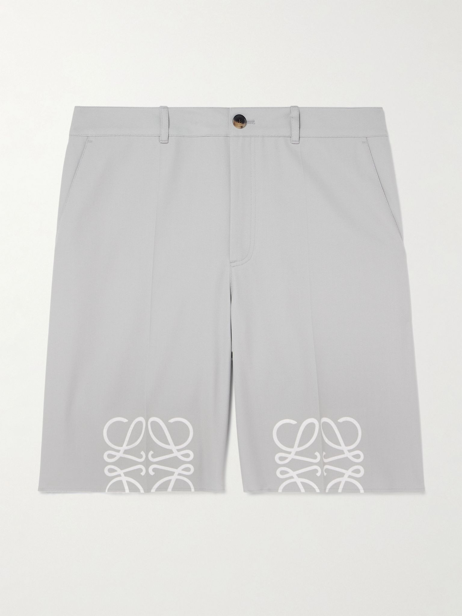 Straight-Leg Logo-Print Distressed Cotton-Twill Shorts Light gray - 1