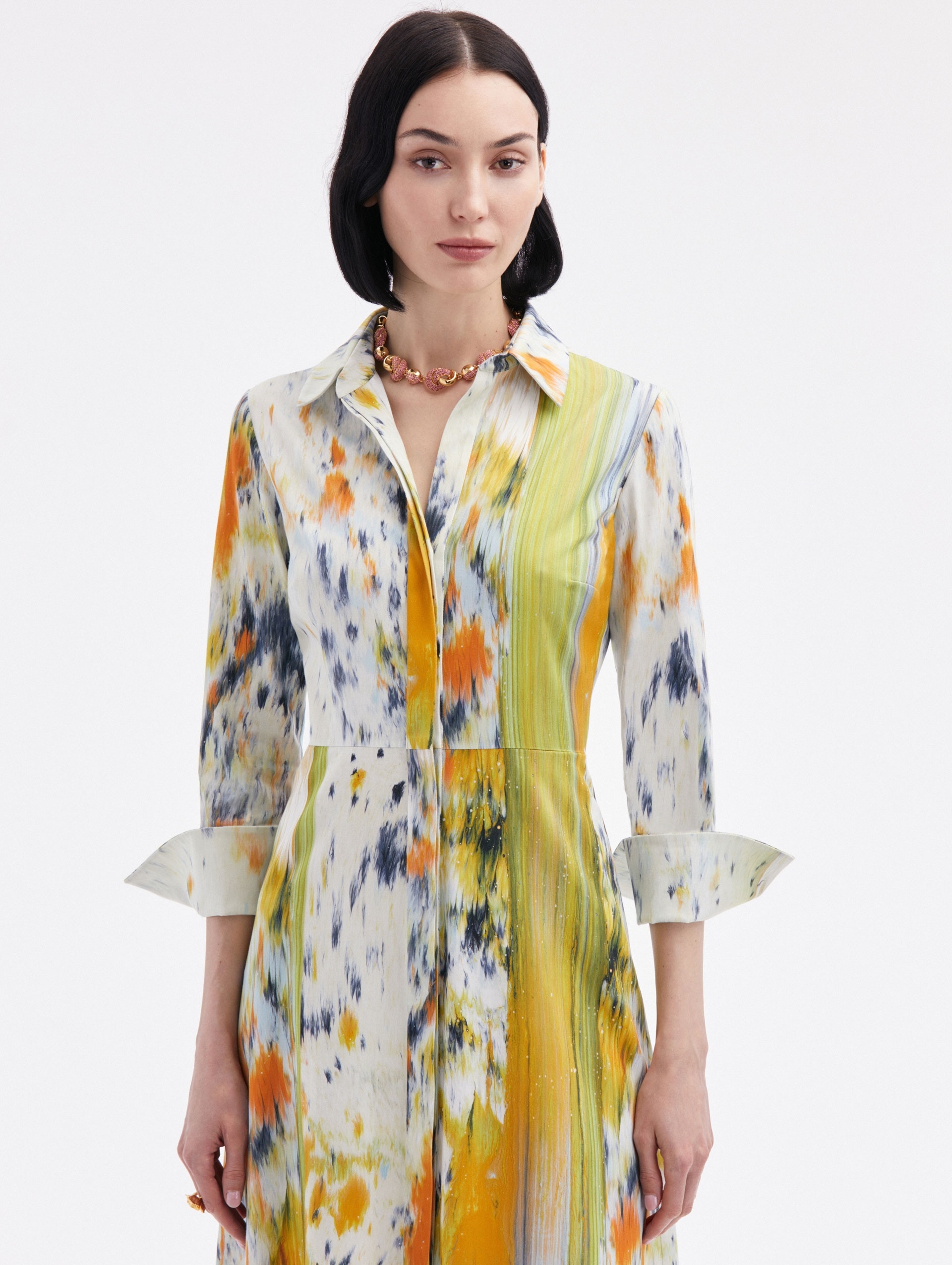 3/4 SLEEVE ABSTRACT BRUSHSTROKE DRESS - 4