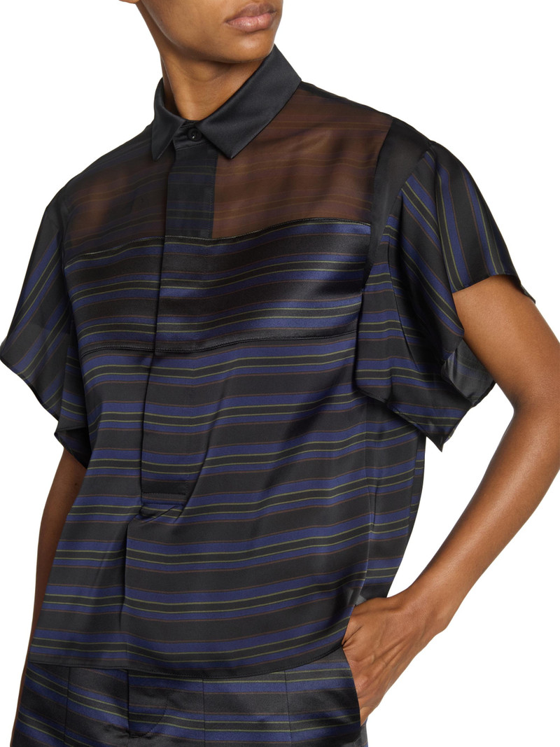 Women's Striped Sheer Yoke Shirt - Black Navy 7