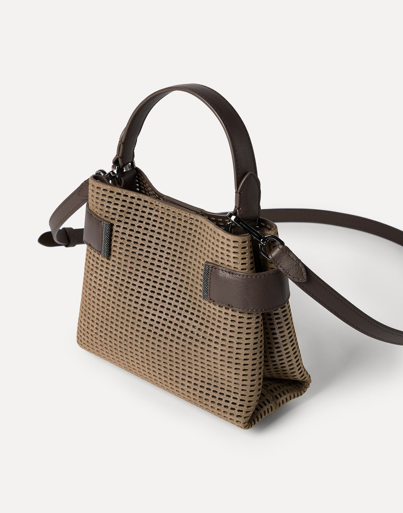Essence small top-handle bag in sparkling leather net with monili 3