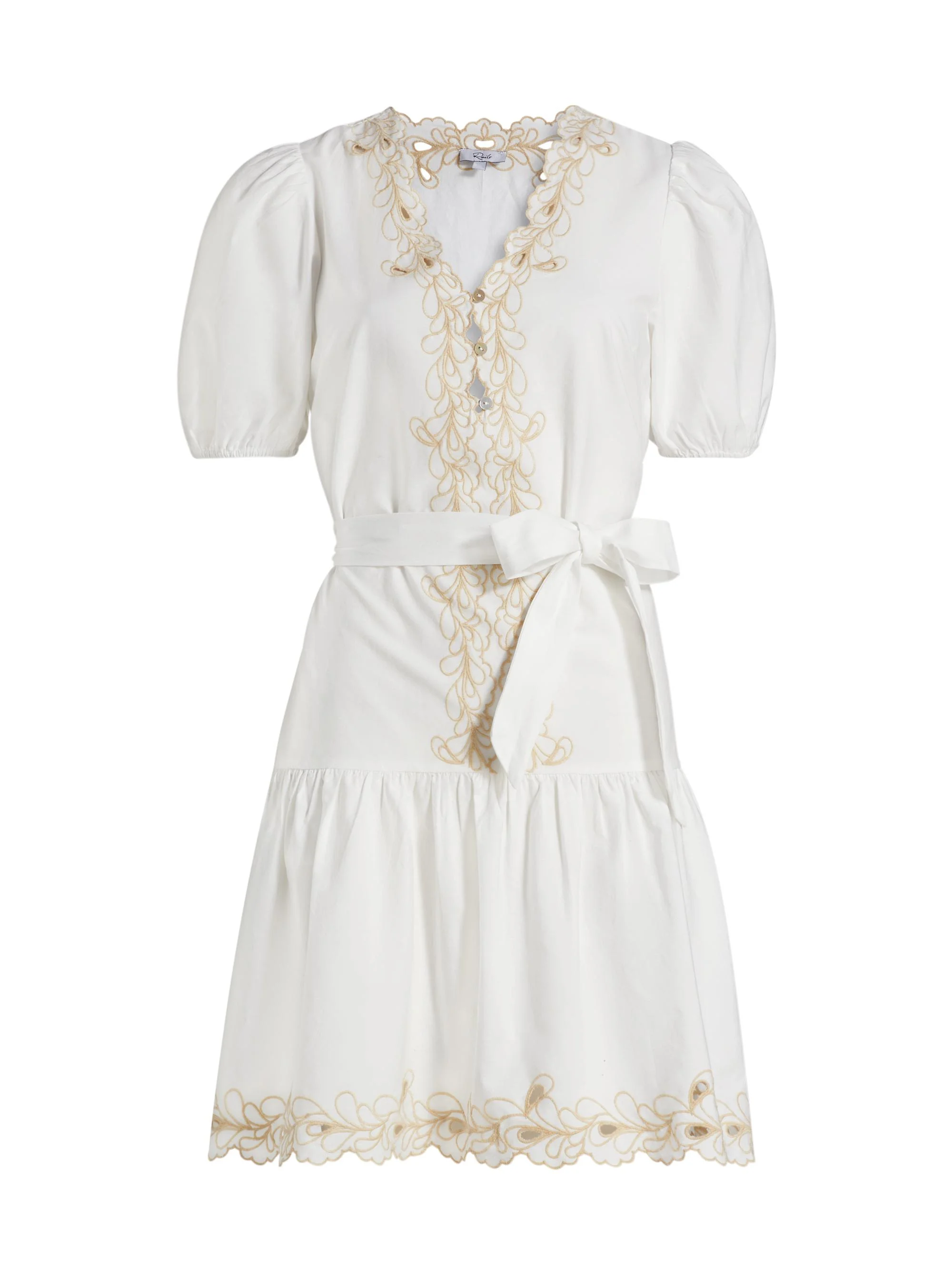 Women's Tulip Embroidered Cotton Tie-Waist Minidress - White - 1