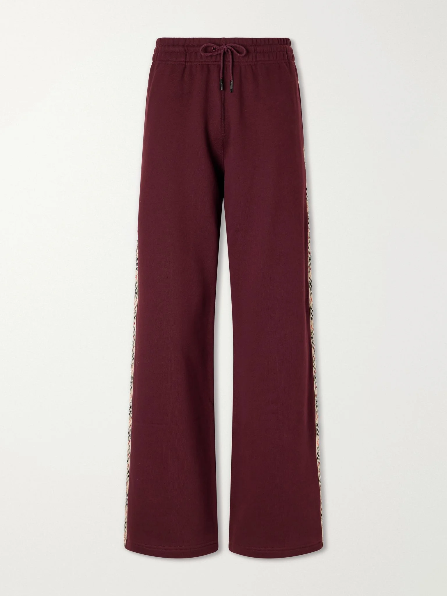 Jodie checked cotton-jersey straight-leg track pants Burgundy - 1