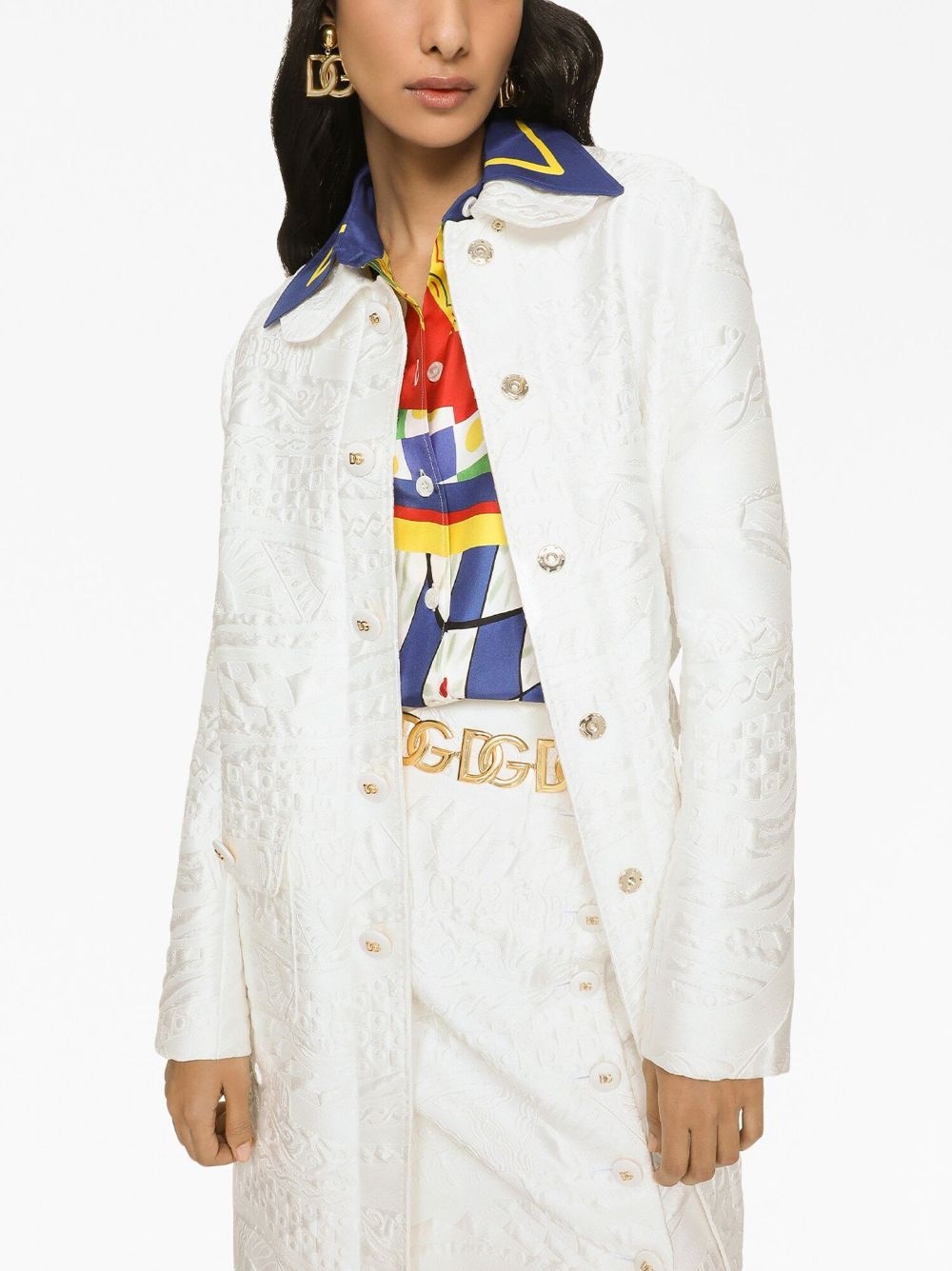 floral-jacquard belted coat - 5
