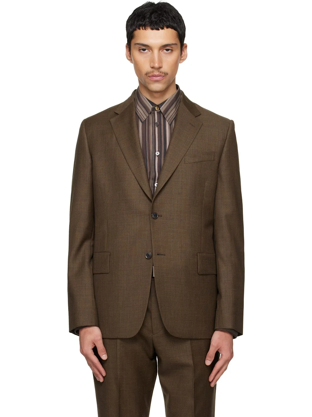 Brown Two-Piece 'The Brierley' Sharkskin Wool Suit - 1