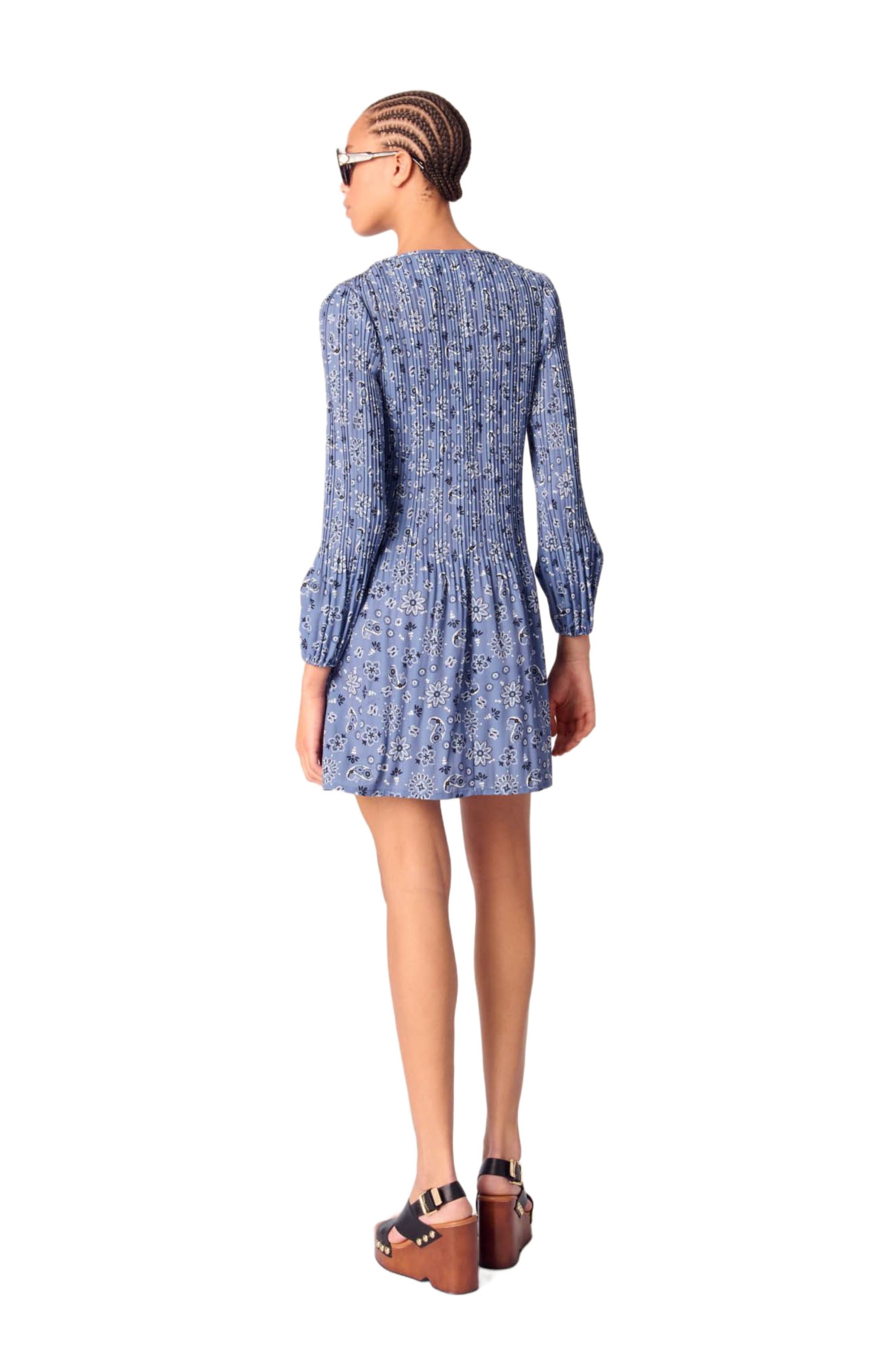 maje Patterned pleated dress in Blue Bandana Print at Nordstrom - 3
