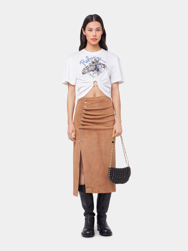 rabanne CARAMEL LONG DRAPED SKIRT IN LEATHER outlook