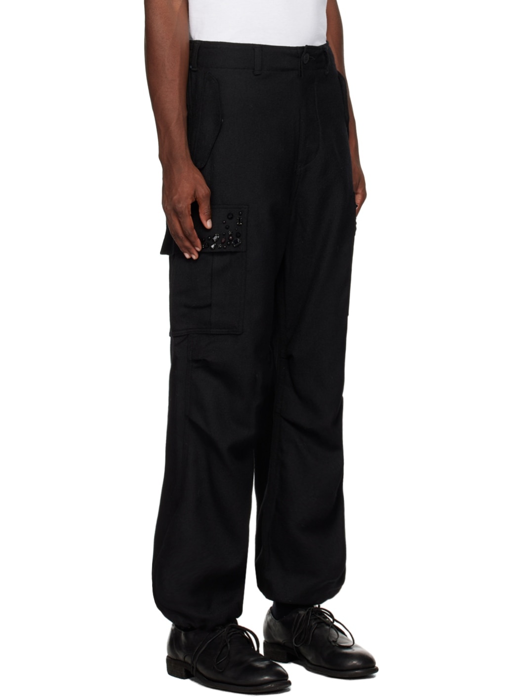 Black Brushed Cargo Pants - 2