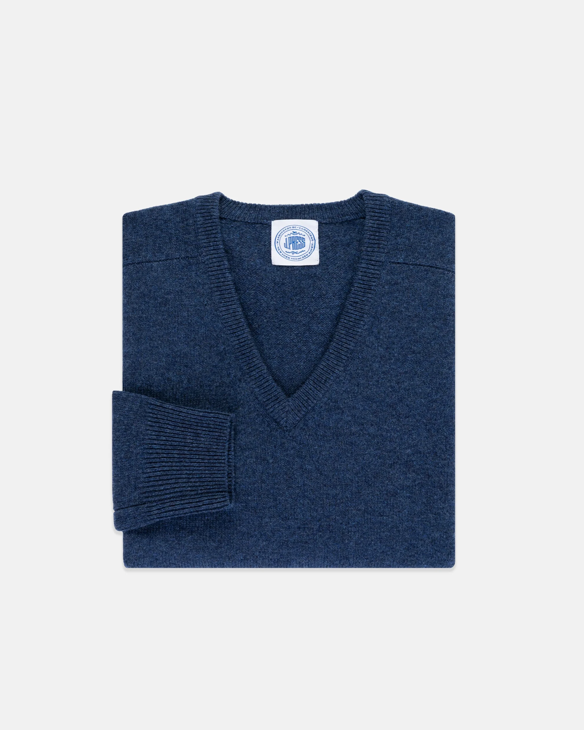 BLUE LAMBSWOOL V-NECK SWEATER - 1