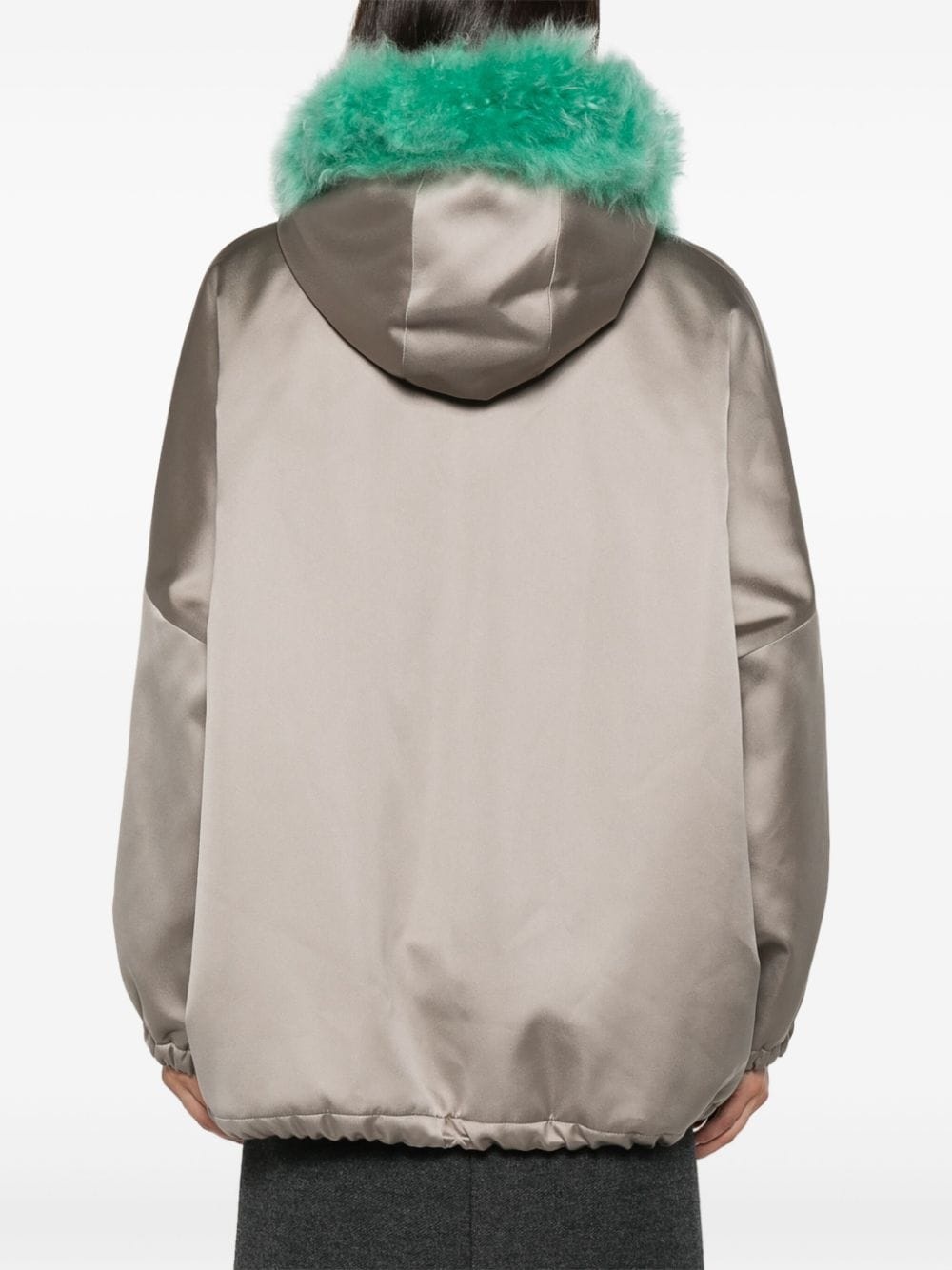 shearling-trim satin hooded jacket - 4
