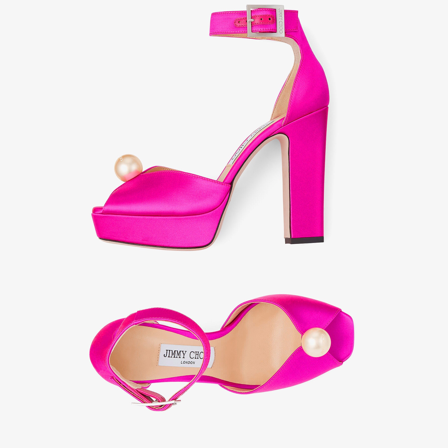 Socorie 120
Fuchsia Satin Platform Sandals with Pearl Detailing - 5