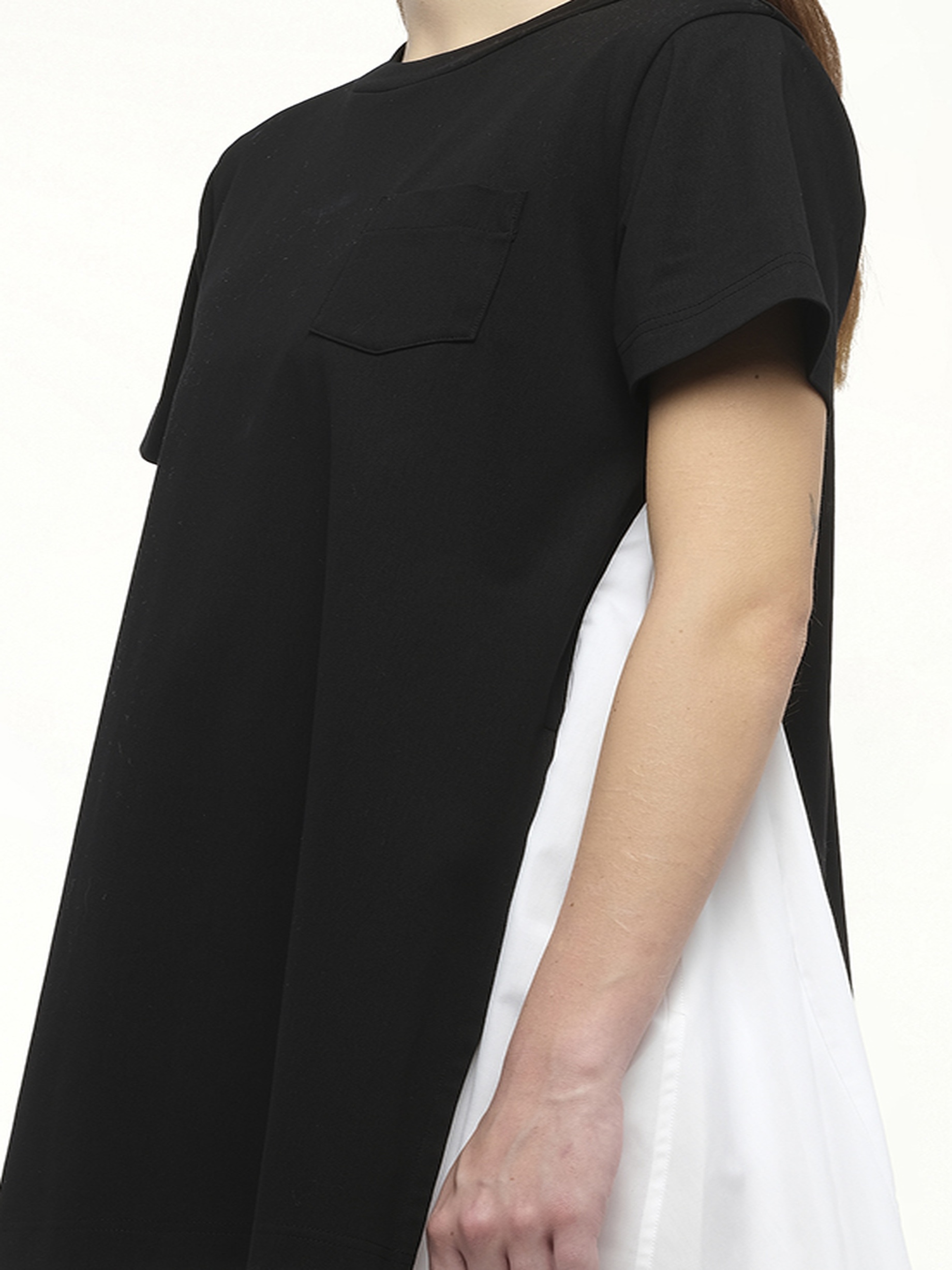 Poplin x Cotton Jersey Dress in Black/Off White - 3