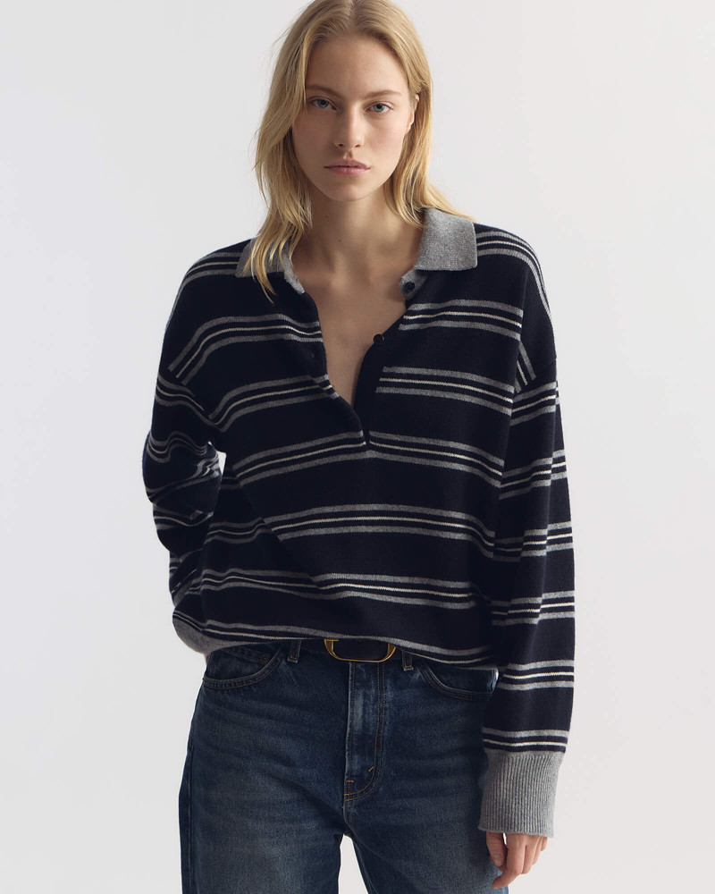 NILI LOTAN GALVEZ STRIPE CASHMERE POLO outlook