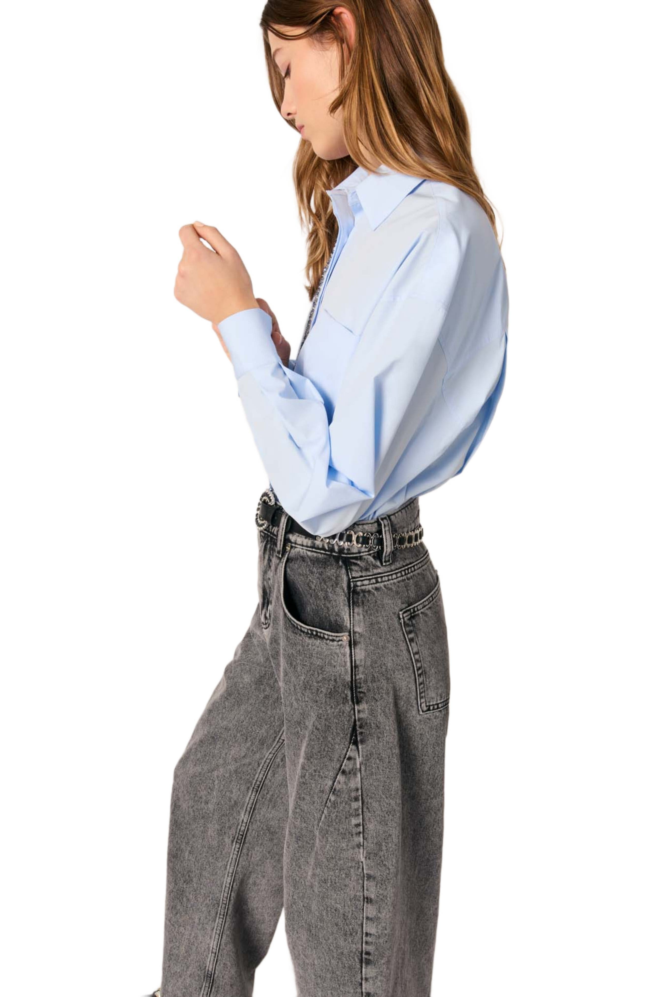 maje Poplin shirt with rhinestones in Blue at Nordstrom - 7