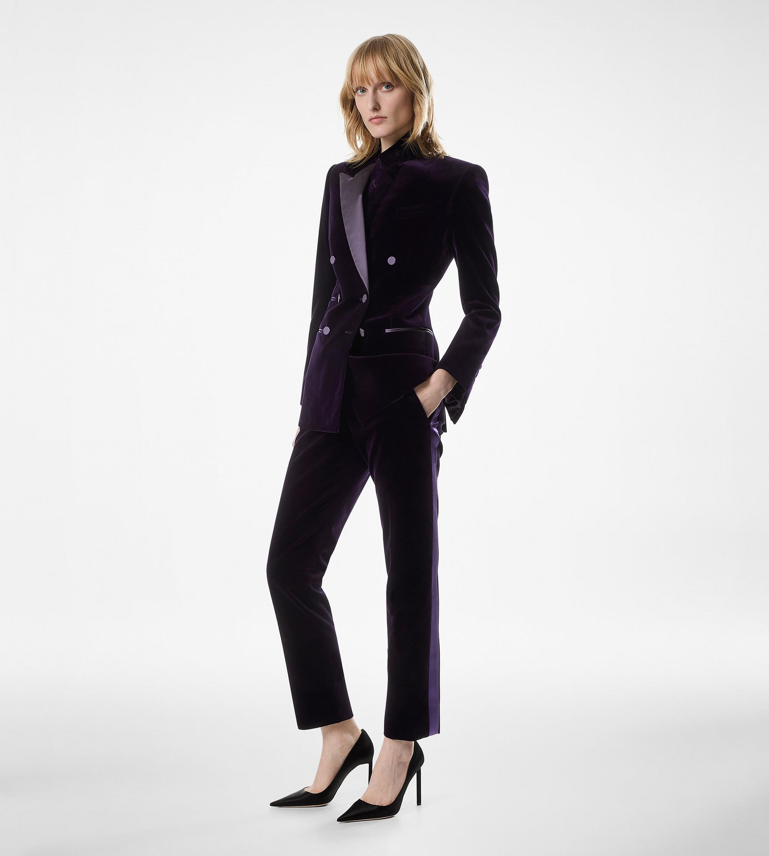 TAILORED TUXEDO SKINNY CIGARETTE VELVET PANTS - 2