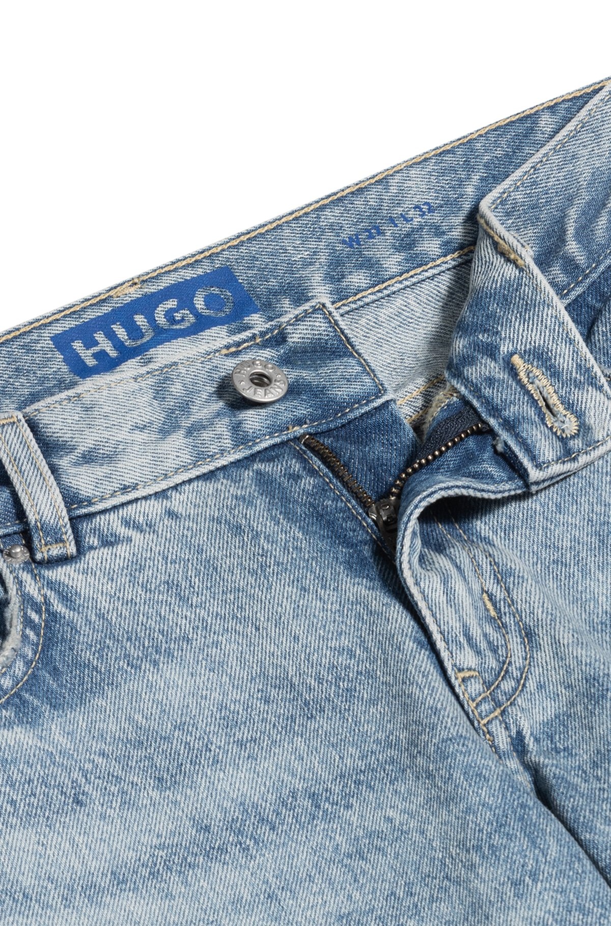 STRAIGHT-FIT JEANS IN BLUE DENIM WITH DISTRESSED DETAILING - 2
