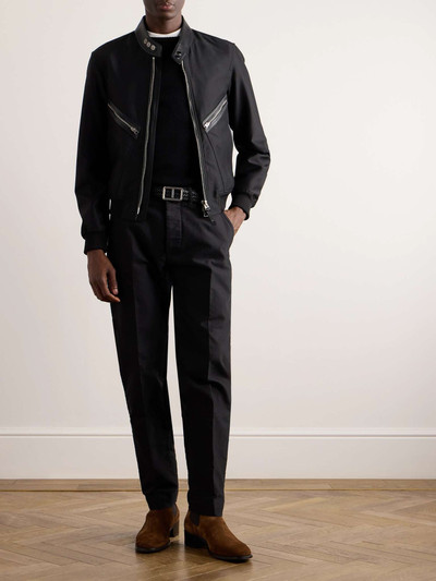 TOM FORD Leather-Trimmed Wool and Silk-Blend Bomber Jacket outlook