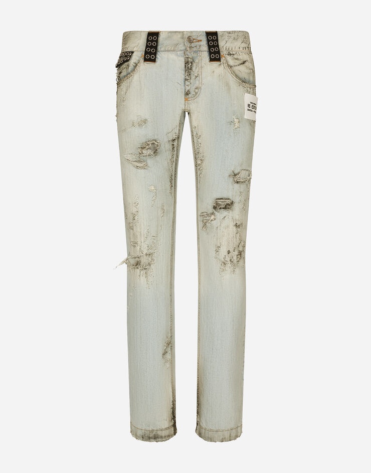 Washed dirty denim jeans with rips - 1