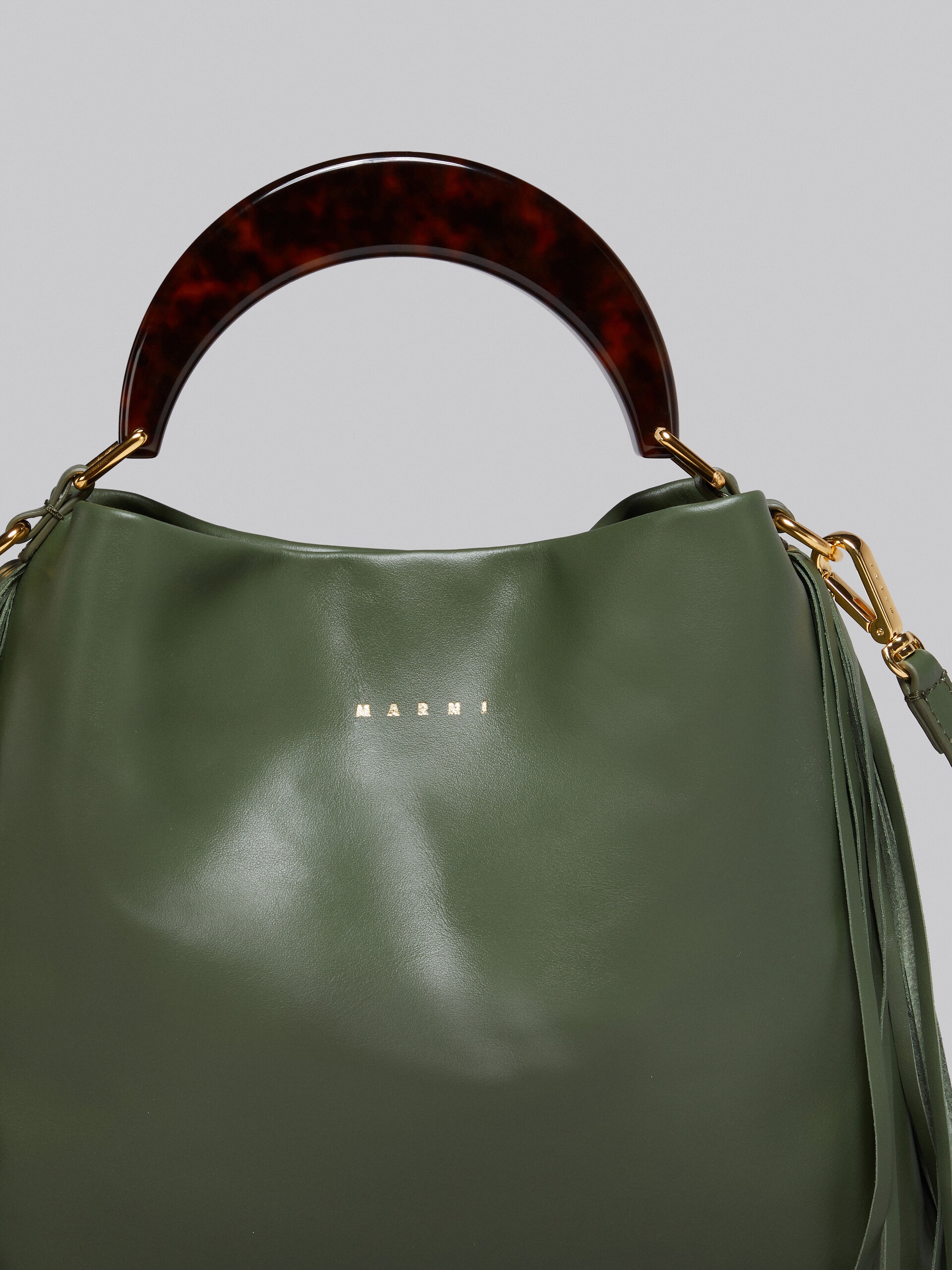 VENICE SMALL BAG IN GREEN LEATHER WITH FRINGES - 4