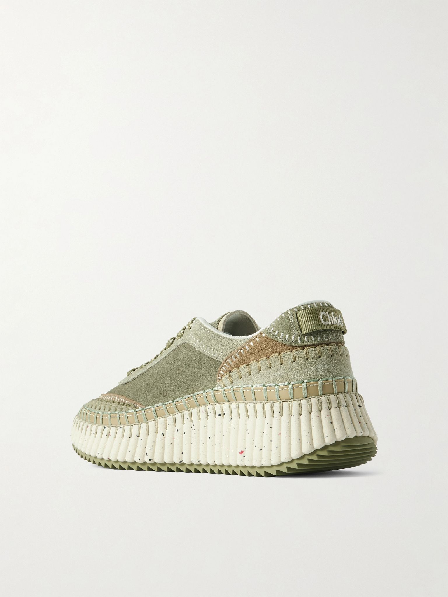 Nama embroidered suede sneakers Army green - 3