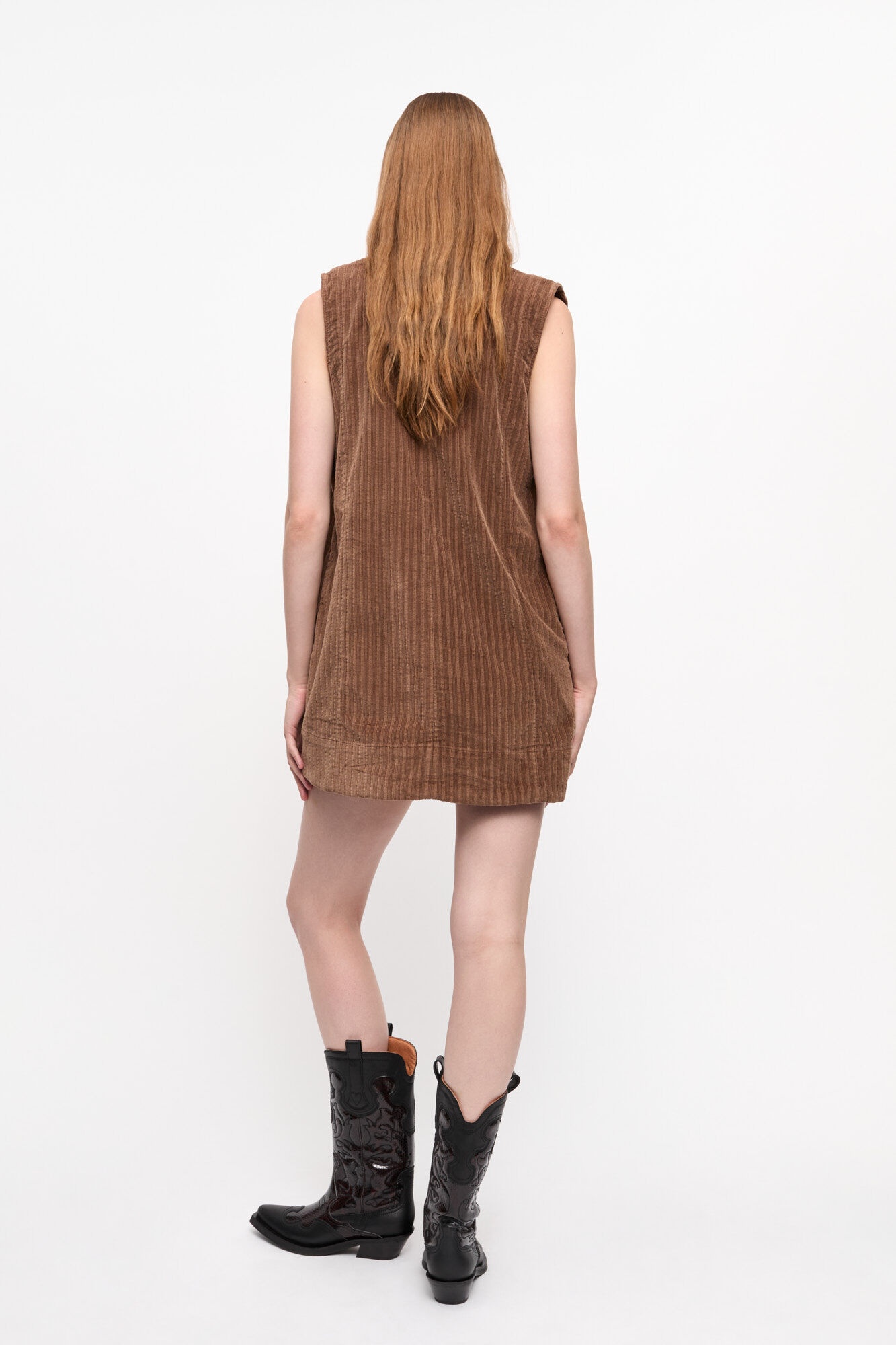 BROWN CORDUROY MINI DRESS - 3