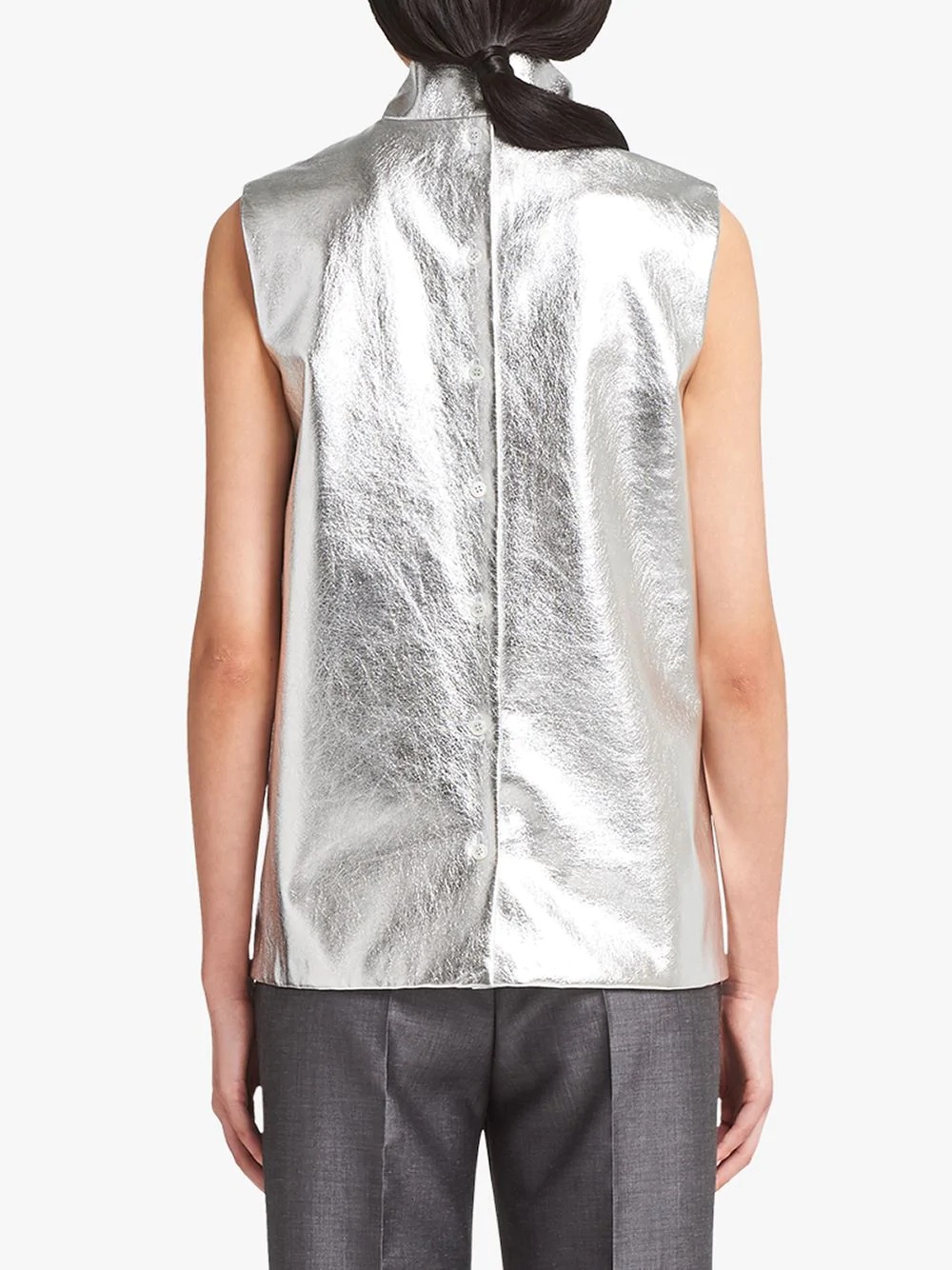 metallic leather blouse - 4