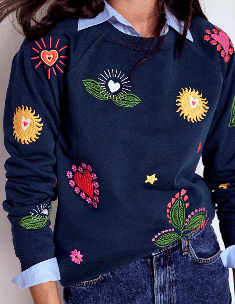 Rosa Embroidered Sweatshirt-Navy, Multi Embroidery 3