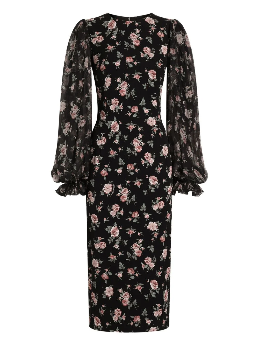 puff-sleeve floral midi dress - 1