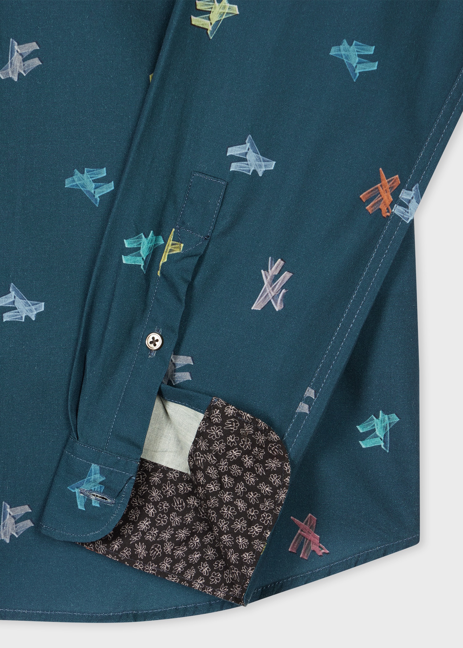 Tailored-Fit Teal Print Cotton Shirt - 2