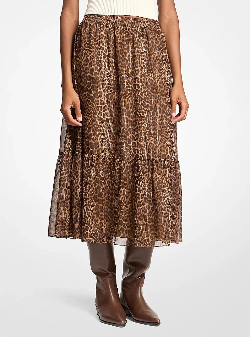 Leopard Print Tiered Midi Skirt - 1