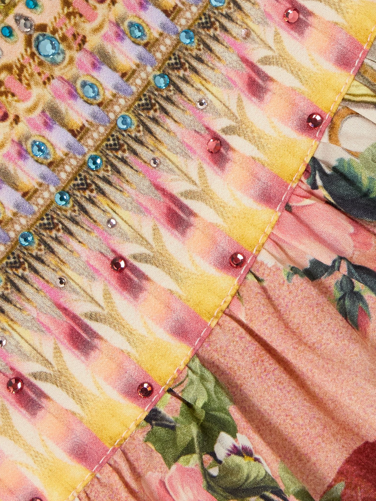 + The White Lotus crystal-embellished printed linen maxi skirt Pink - 4