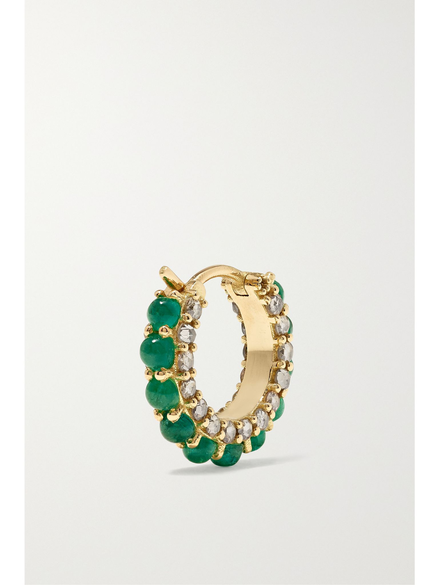 Streamflow 18-karat gold, emerald and diamond hoop earrings Green - 4